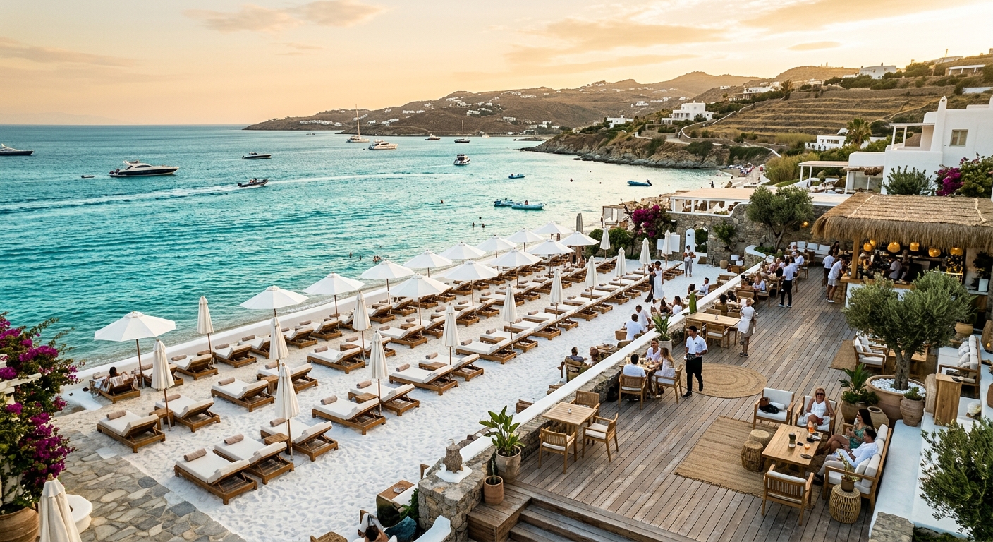 Millesim Plage luxury beach club terrace overlooking the Mediterranean at golden hour