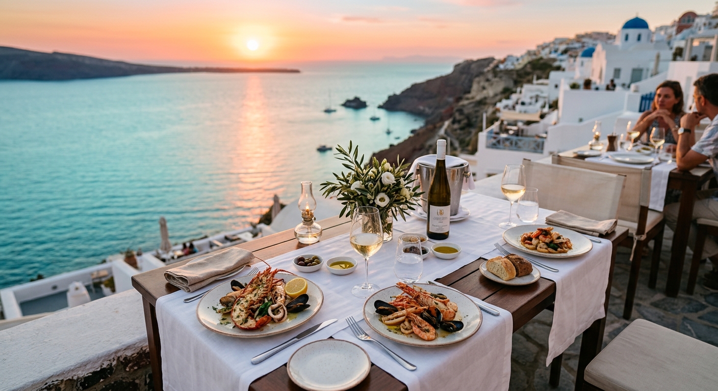 Waterfront fine dining table set beside the Aegean Sea at sunset in Gümüşlük