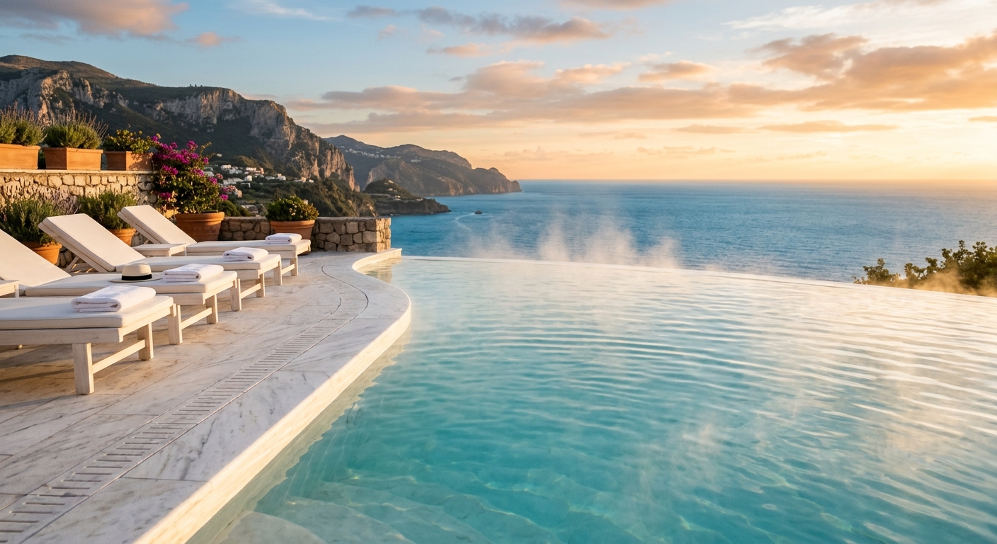 Open Spa Ibiza Gran Hotel thermal pool with Mediterranean sea views