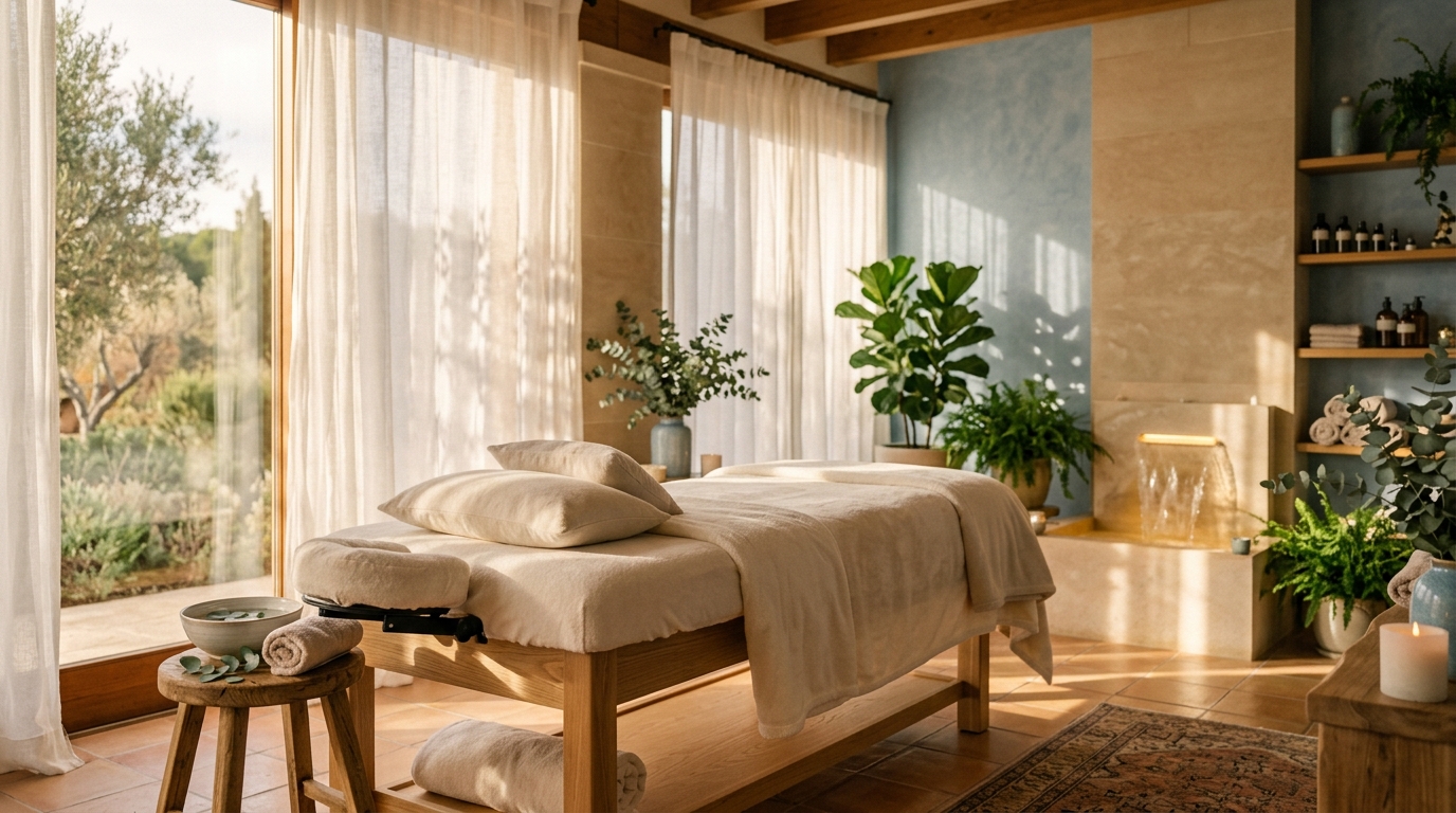 Revival Spa by Clarins Ibiza serene treatment room with Mediterranean light