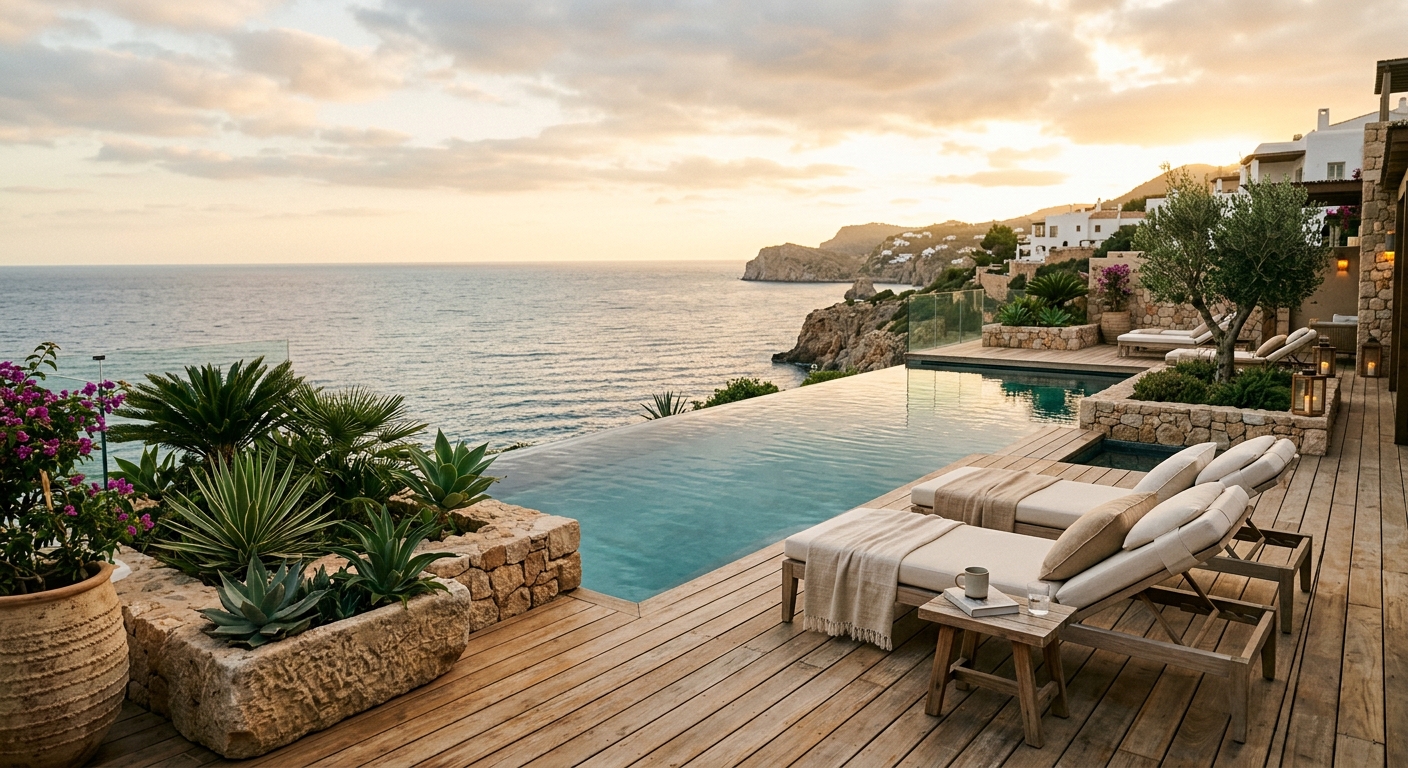 Six Senses Ibiza Spa outdoor wellness terrace overlooking the Mediterranean sea