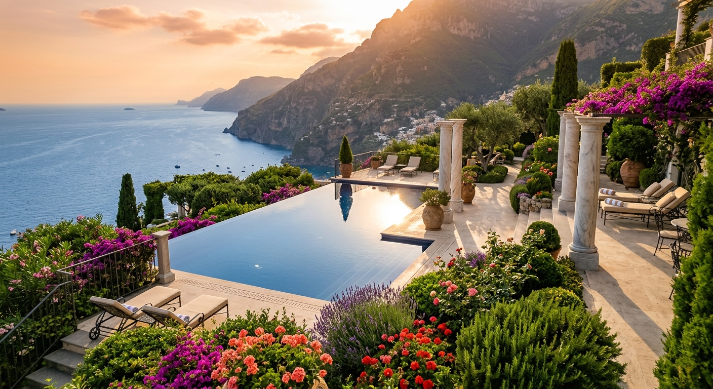 Le Jardin de Babylone luxury hotel garden and pool at Cap d